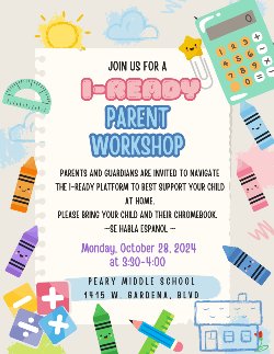 Husky Families please join us for an Iready Informational Workshop. Please bring your child and their Chromebook. Familias de Husky, únase a nosotros para un taller informativo Iready. Por favor traiga a su hijo y su Chromebook.